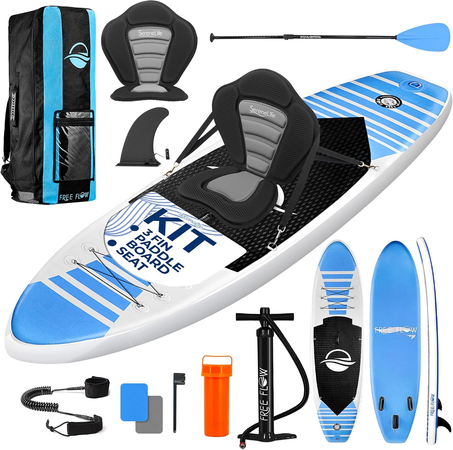 SereneLife Inflatable Stand Up Paddle Board and Detachable Seat - SUP Paddleboard Set for Adults and Youth, 32' Wide Design with Non-Slip EVA Deck Pad and Marine-Grade Materials, 350 lbs Capacity