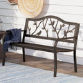 PHI VILLA Outdoor Garden Park Bench Patio 50' Metal Bench, Steel Frame Bench with Backrest and Armrests for Porch, Lawn, Balcony, Backyard and Indoor, Bronze