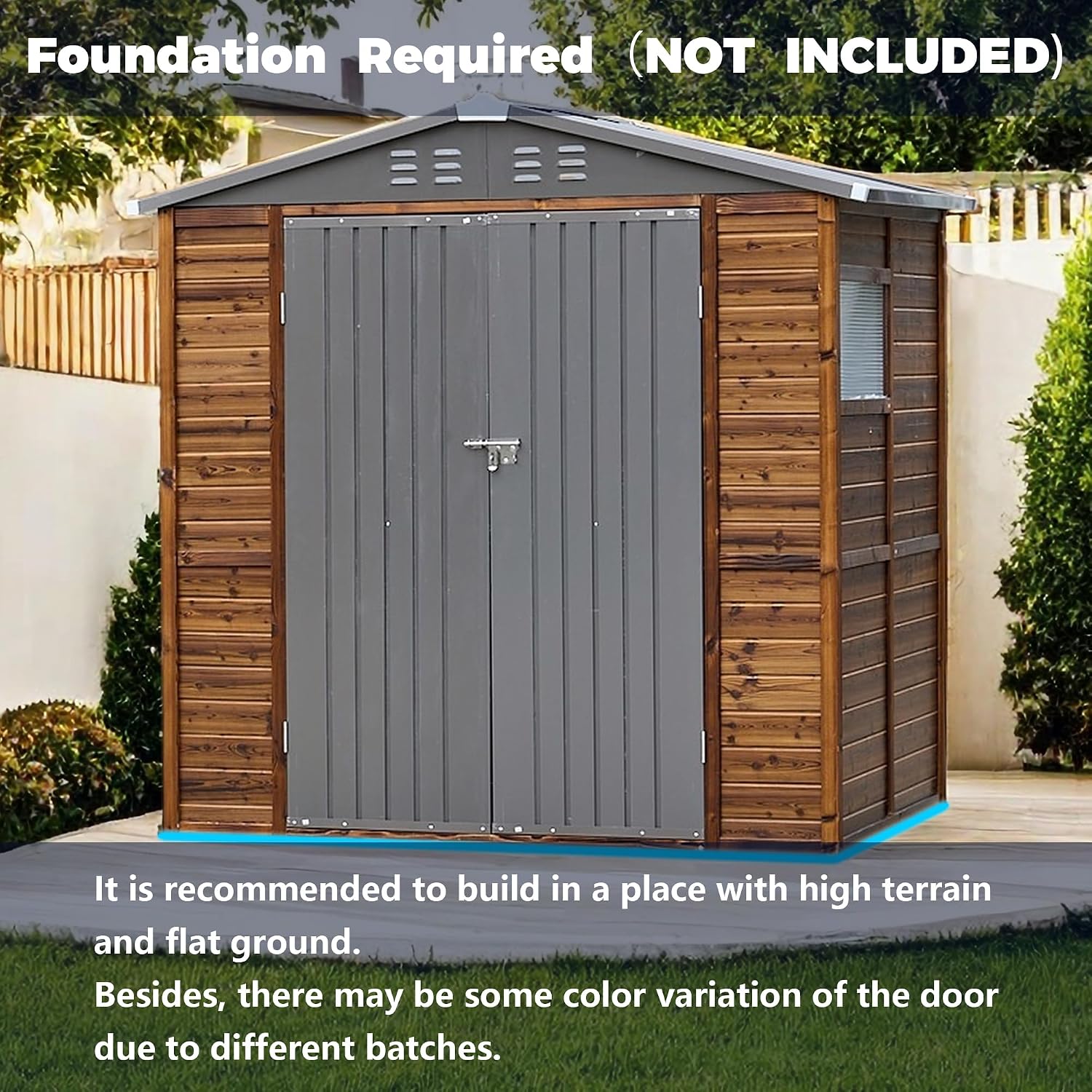 6x4 FT Outdoor Storage Shed with Windows, Wood & Metal Tool Shed Waterproof Storage House for Outside Patio, Garden, Backyard, 4 Vents (Without Floor) Wood Color