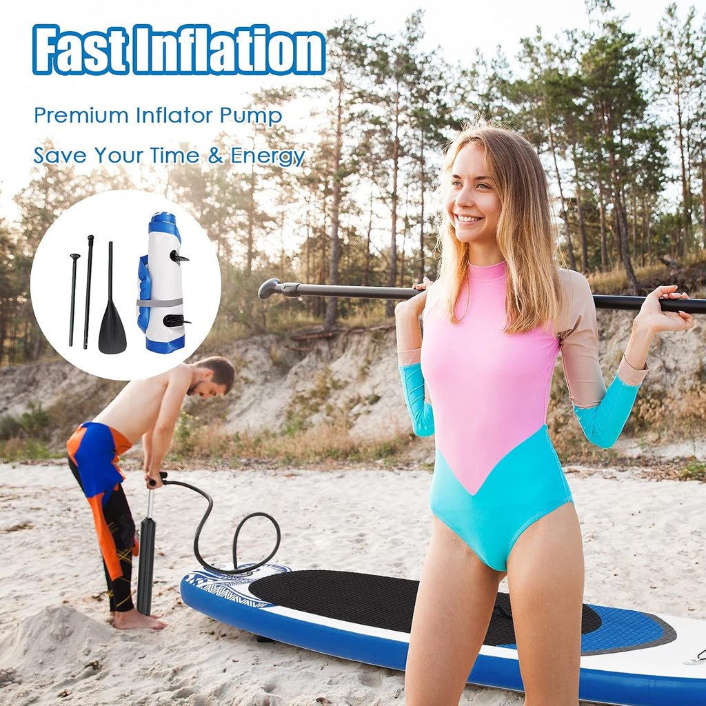 GYMAX Inflatable Stand Up Paddleboard, 6.5' Surfing Boarding with Hand Pump, Adjustable Paddle, Repair Kit, Carrying Bag & Removable Fin, Heavy Duty for Adult Beginner Teenager