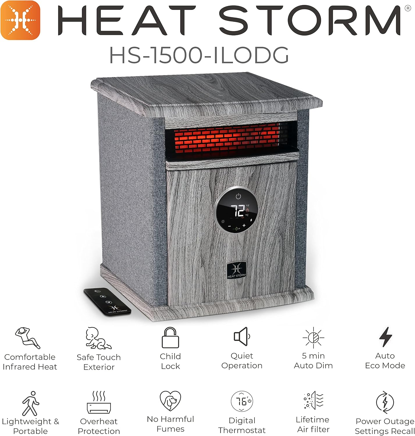 Heat Storm HS-1500-ILODG Cabinet Heater, 15' H x 13.5' W x 11' D, Gray