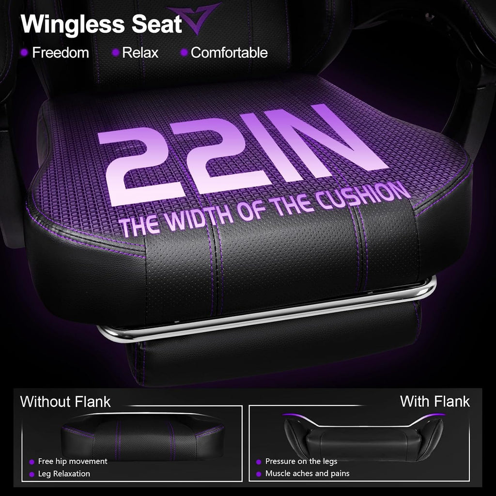 VITESSE Big and Tall Gaming Chair with Footrest,Ergonomic Video Gaming Chair with Oversized Headrest and Lumbar Support for Adults 400lb Weight Capacity,Computer Chair for Office or Gaming (Purple)