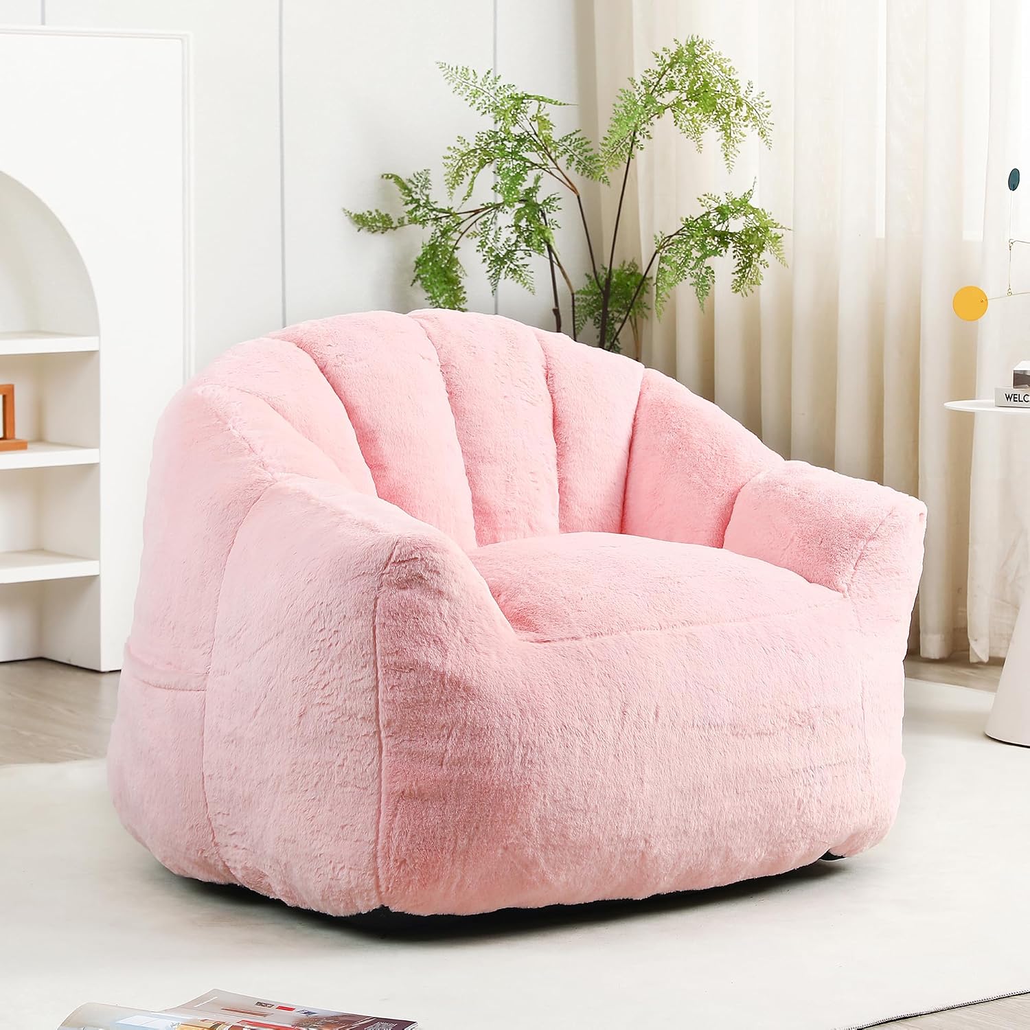 Bean Bag Chair for Adults, Small Modern Sofa Chair for Bedroom Living Room, Bean Bag Lazy Chair for Adults with Armrests for Gaming, Reading, Pink