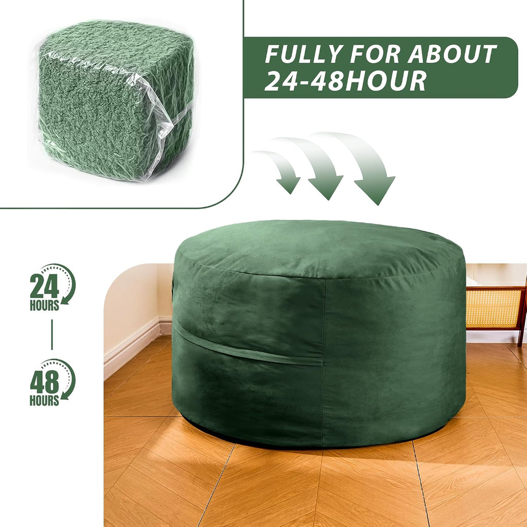 4FT Bean Bag Chair, Bean Bag Chairs for Adults and Kids, Fluffy and Comfy Bean Bag with Velvet Cover, Bean Bag with Memory Foam Filled for Gaming, Living Room, Playroom (Green)