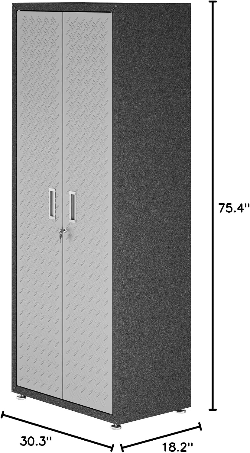 Manhattan Comfort Fortress Collection Modern Designed Durable Tall Storage Standing Garage Cabinet Great For Tools and Supplies, Stainless Steel