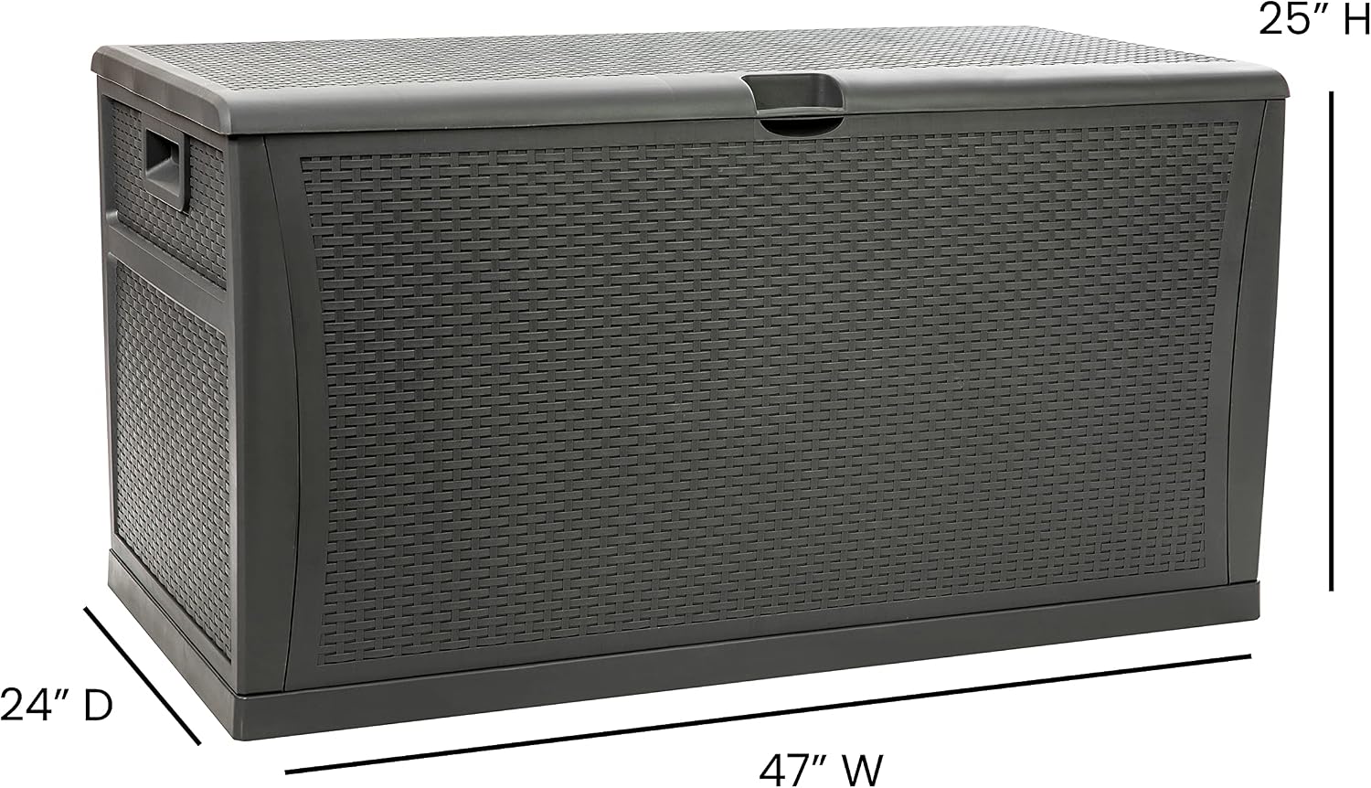 Flash Furniture 120 Gallon Plastic Deck Box - All-Weather Patio Storage and Organization for Throw Pillows, Pool Toys or Garden Tools
