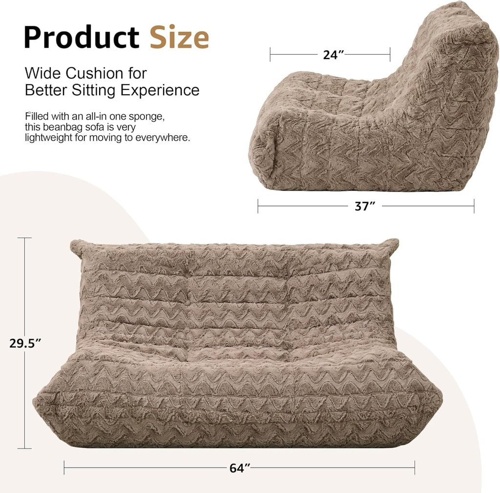 Bean Bag Chairs for Adults Giant Bean Bag Chair Memory Foam BeanBag Chair Bean Bag Sofa with Filler Faux Fur Fireside Beanbags Lazy Sofa for Living Room Bedroom Office (Brown Chevron, Loveseat)
