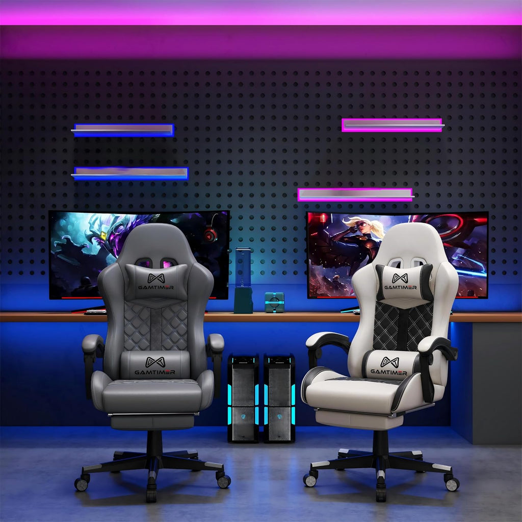 Gamtimer Gaming Chair, 400 lbs Adult Chair, High Back Computer Chair with Footrest and Linked Armrests, Office Video Game Chair with Lumbar Support (Grey)