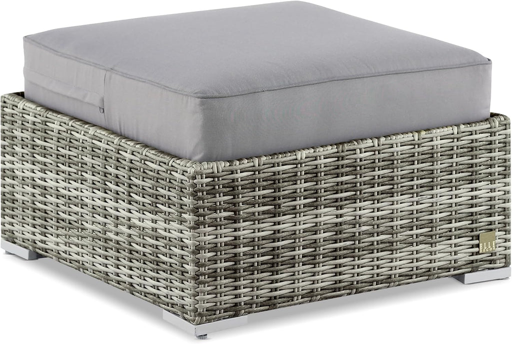 Elle Decor Vallauris Patio Outdoor Furniture Collection, Premium All Weather Wicker, Ottoman, Gray
