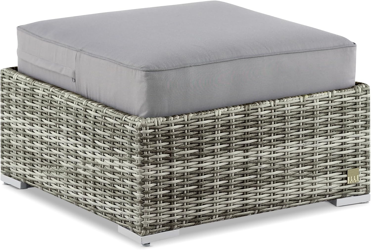 Elle Decor Vallauris Patio Outdoor Furniture Collection, Premium All Weather Wicker, Ottoman, Gray