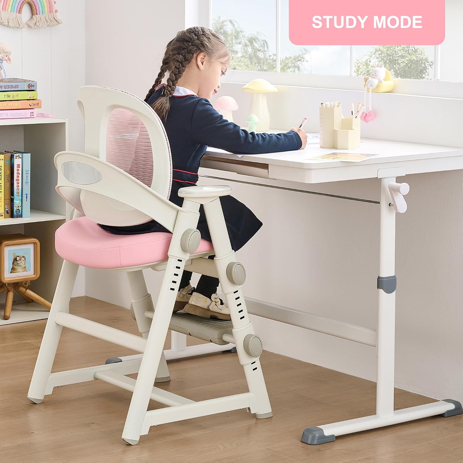 Ergonomic Kids' Study Chair, Height Adjustable Kids Desk Chair for Boys Girls,Comfortable for Teenagers Playing, Drawing, Ideal Gift for Children,Students（Pink）