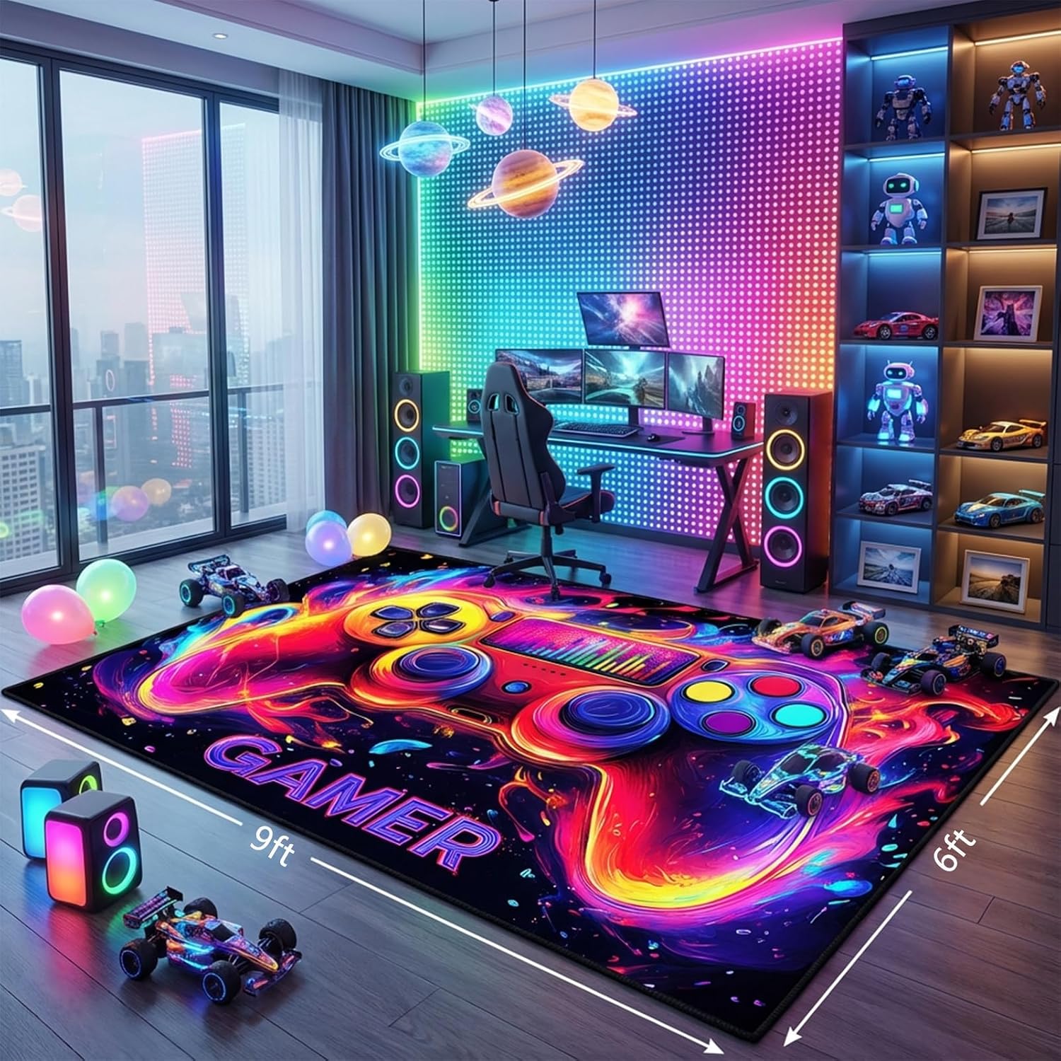 Gamer Rug for Boys Room - Gaming Rug, 6'x9' Game Controller Shape Gaming Carpet for Teens Boys Playroom Computer Chair Floor Mats Decor Game Carpet for Bedroom