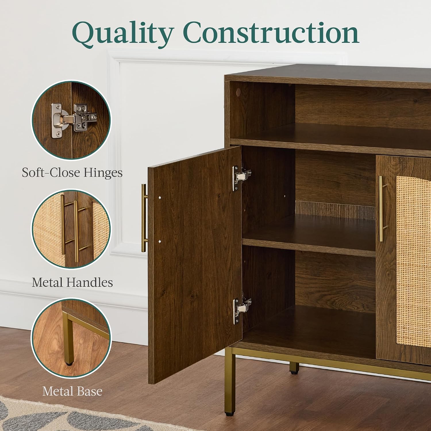 Best Choice Products Rattan Sideboard Buffet Cabinet, Entryway Table, Accent Storage Cabinet, Console Table for Hallway, Living Room, Dining Room - Brown