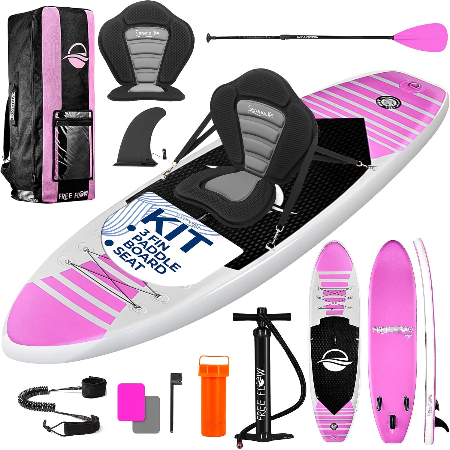 SereneLife Inflatable Stand Up Paddle Board and Detachable Seat - SUP Paddleboard Set for Adults and Youth, 32' Wide Design with Non-Slip EVA Deck Pad and Marine-Grade Materials, 350 lbs Capacity