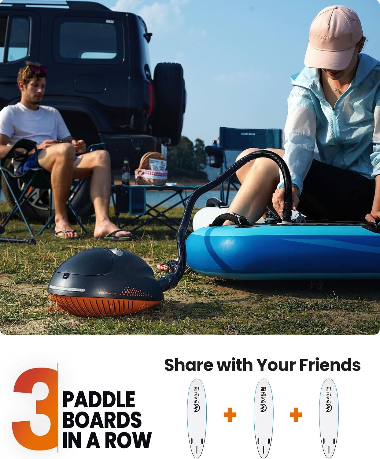 OutdoorMaster 16PSI High Pressure SUP Air Pump with Rechargeable Battery The Whale - Intelligent Dual Stage Inflation & Auto-Off Feature and Deflation Function for Inflatable Stand Up Paddle Boards