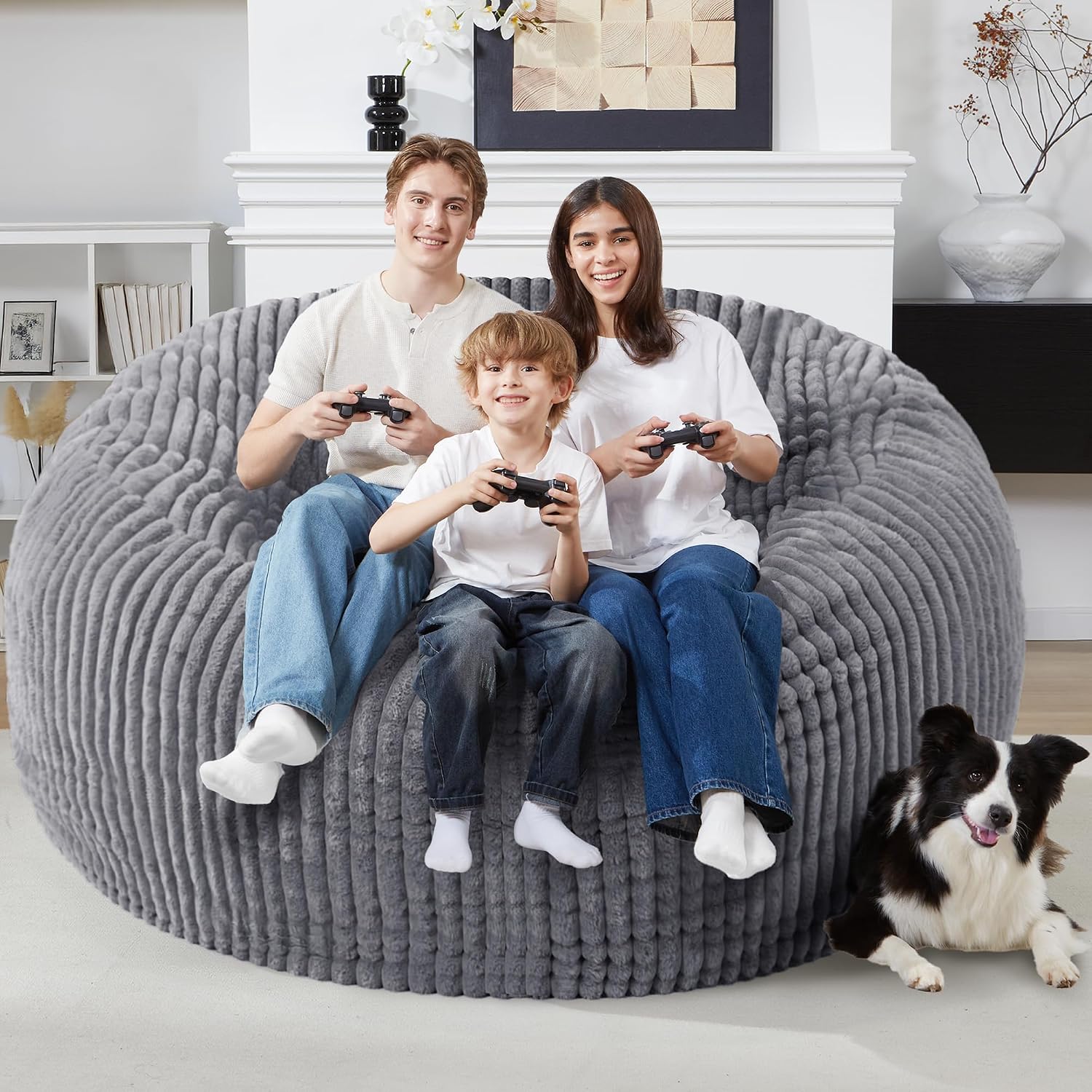 Homguava 6 FT Bean Bag Chair,6' Big Bean Bag,Giant Bean Bag Chairs for Adults with Memory Foam Filled,Comfy Large Beanbag Chairs Soft Bean Bag Sofa with Dutch Corded Plush Cover-Dark Grey