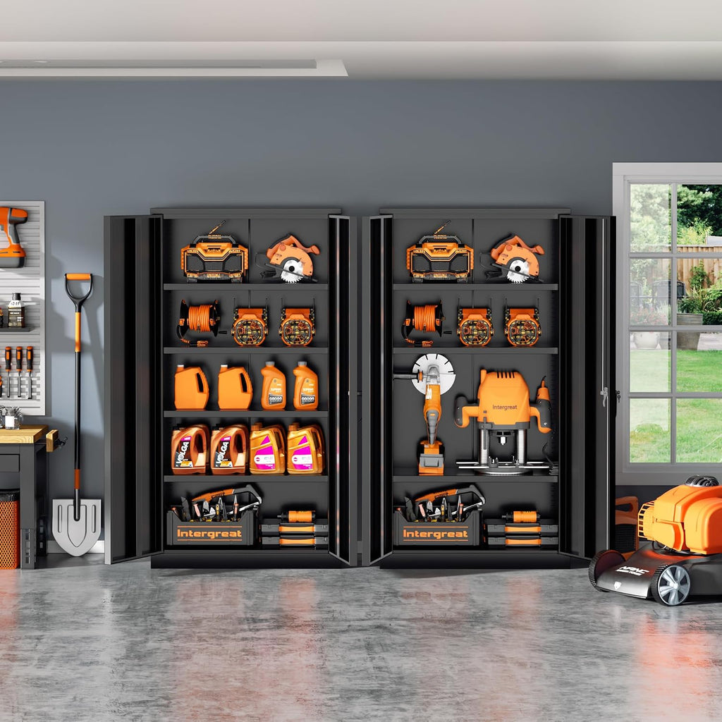INTERGREAT Metal Storage Cabinet with Shelves, 72' Locking Steel Cabinets with 2 Door and 4 Adjustable Shelves, Tall Metal Cabinet for Home Office, Garage, Warehouse,Black