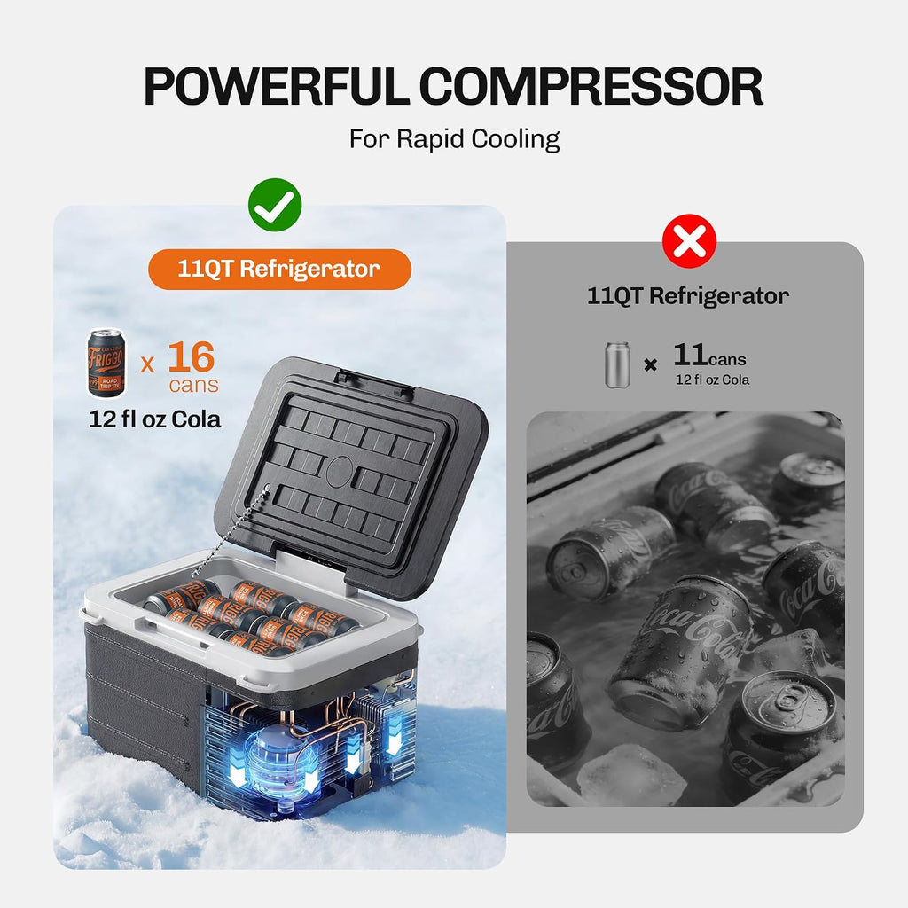 EKOJUCE 12 volt Car Refrigerator, 11 Quart (10L) Electric Cooler -4℉~68℉, Portable Car Fridge 12/24V DC & 100-240V AC, Car Freezer for Outdoor, Truck, RV, Camping