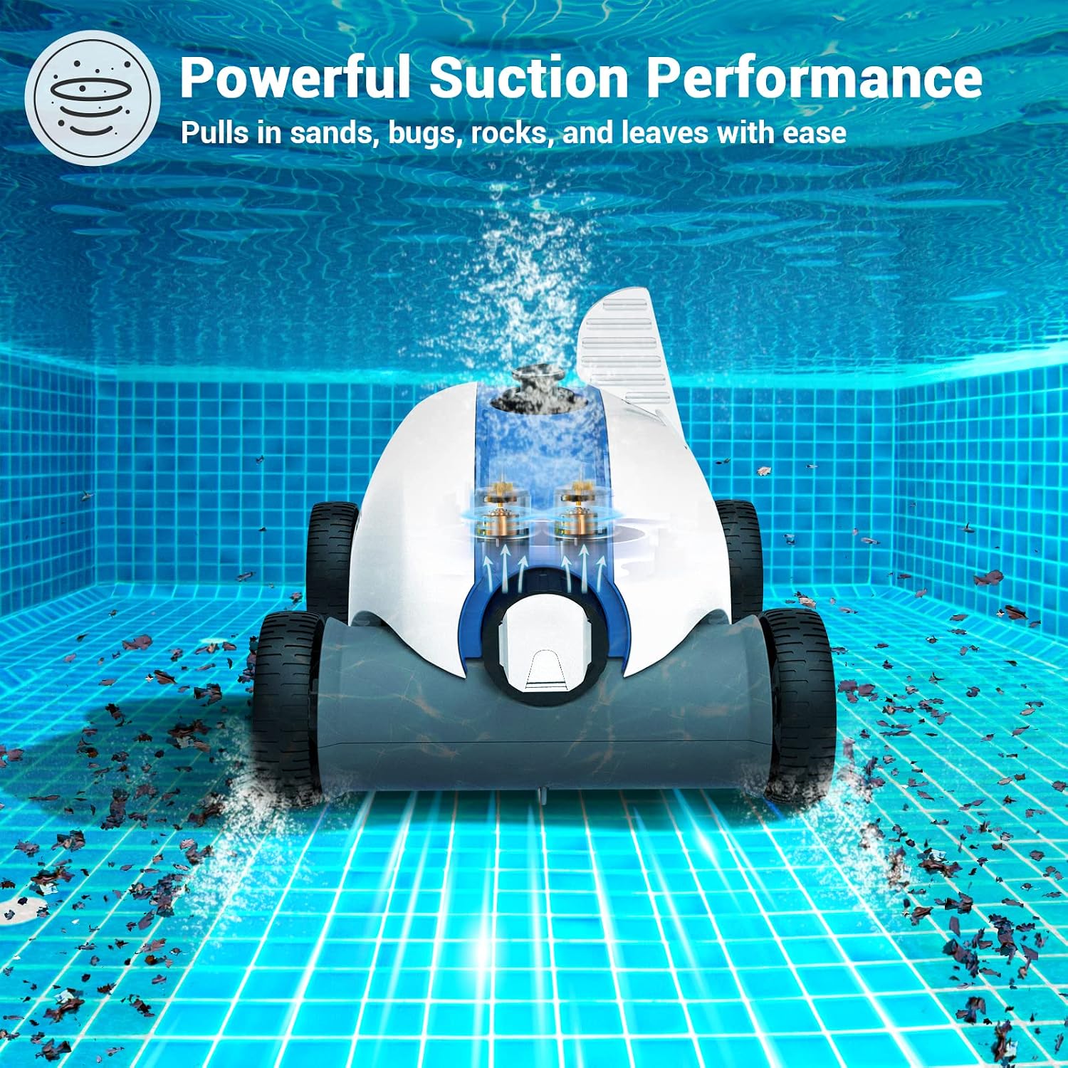Cordless Robotic Pool Cleaner, Automatic Pool Vacuum with 60-90 Mins Working Time, Rechargeable Battery, IPX8 Waterproof for Above/In-Ground Swimming Pools Up to 861 Sq Ft