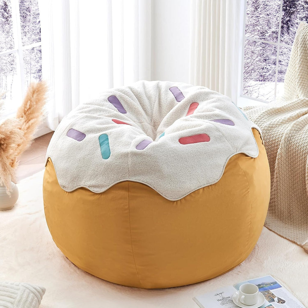 Donut Bean Bag Chair - Cute Bean Bag Sofa with Filler - Ideal for Girls Room and Dorm Decor - Oversized Lounge Chair for Teens and Kids - Plush BeanBag Furniture for Bedroom Living Room - 41inch