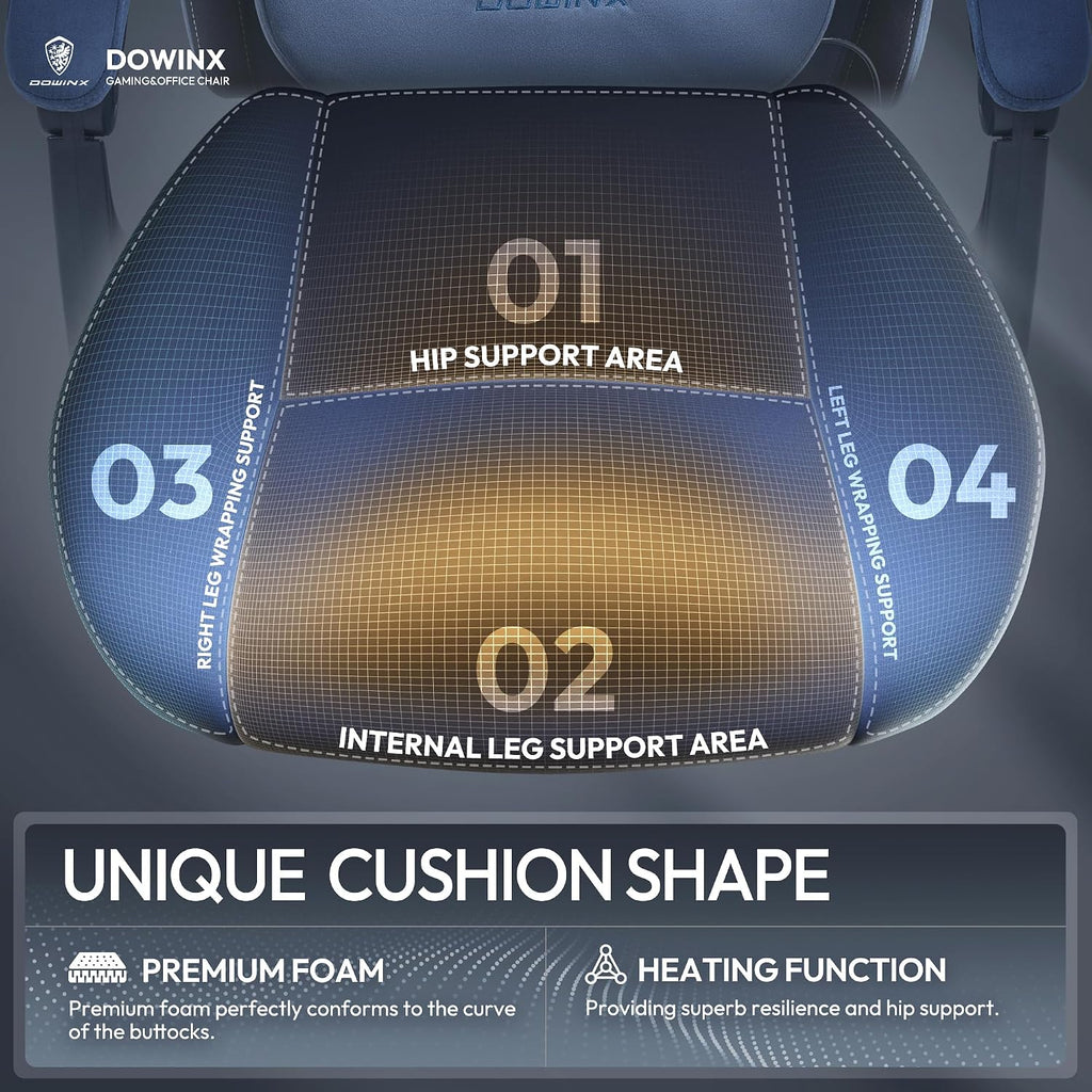 Dowinx Fabric Gaming Chair with Heated Massage Lumbar Support, Computer Game Chairs for Adults, Big Tall Gamer Chair with Pocket Spring Cushion and Footrest, Recliner Gaming Chairs for Adult,Blue