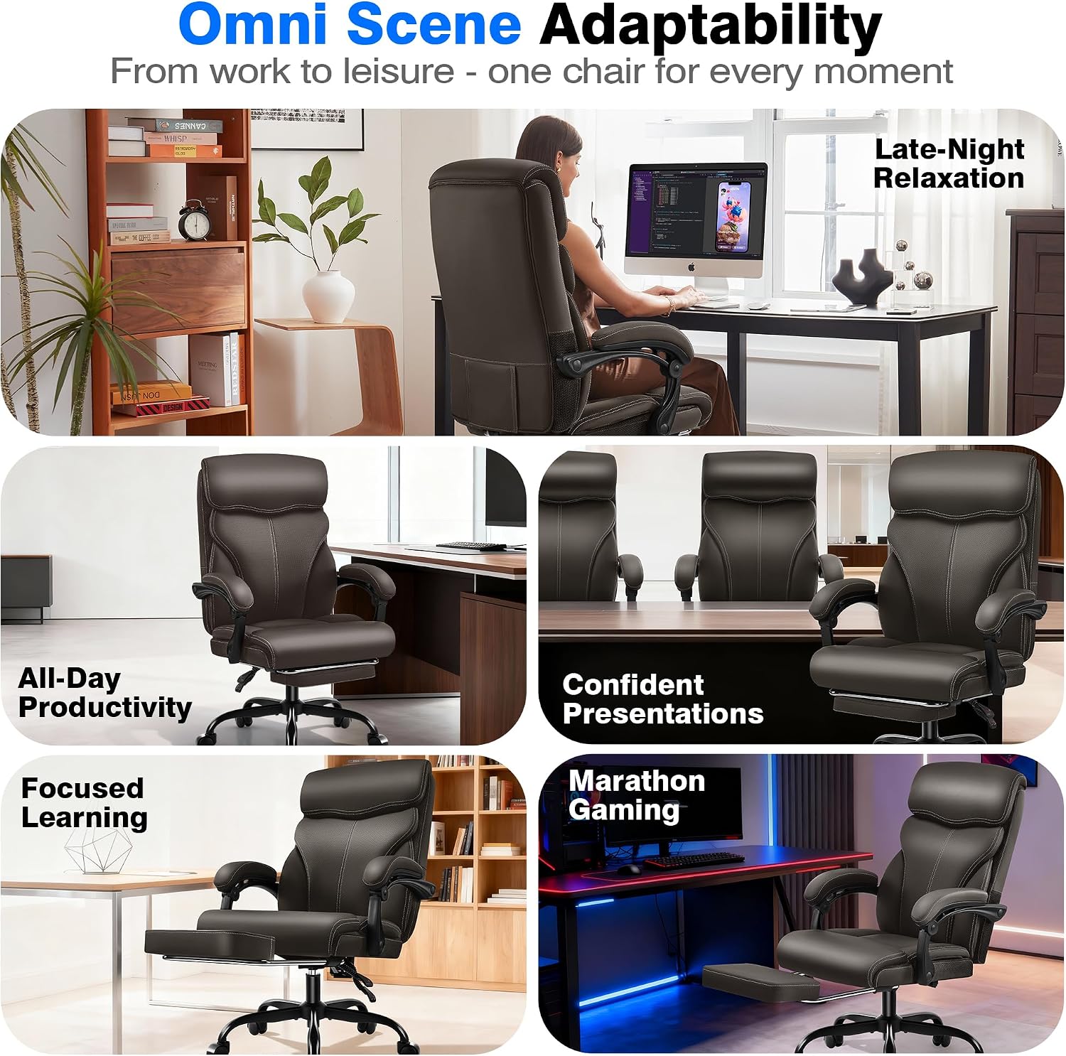 AreShark Office Chair - Ergonomic Comfortable High Back Computer Desk Chair with Foot Rest - Executive Breathable Swivel Rolling Reclining Leather Chair with Lumbar Support for Home Gaming Relaxing