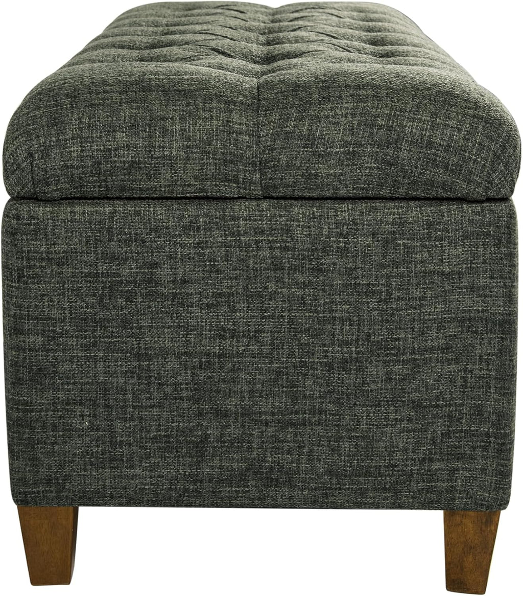 Homepop Home Decor Tufted Ainsley Button Storage Ottoman Bench with Hinged Lid Ottoman Bench with Storage for Living Room & Bedroom, Green Clover Fabric