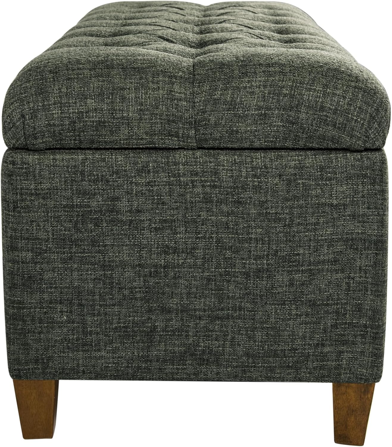 Homepop Home Decor Tufted Ainsley Button Storage Ottoman Bench with Hinged Lid Ottoman Bench with Storage for Living Room & Bedroom, Green Clover Fabric