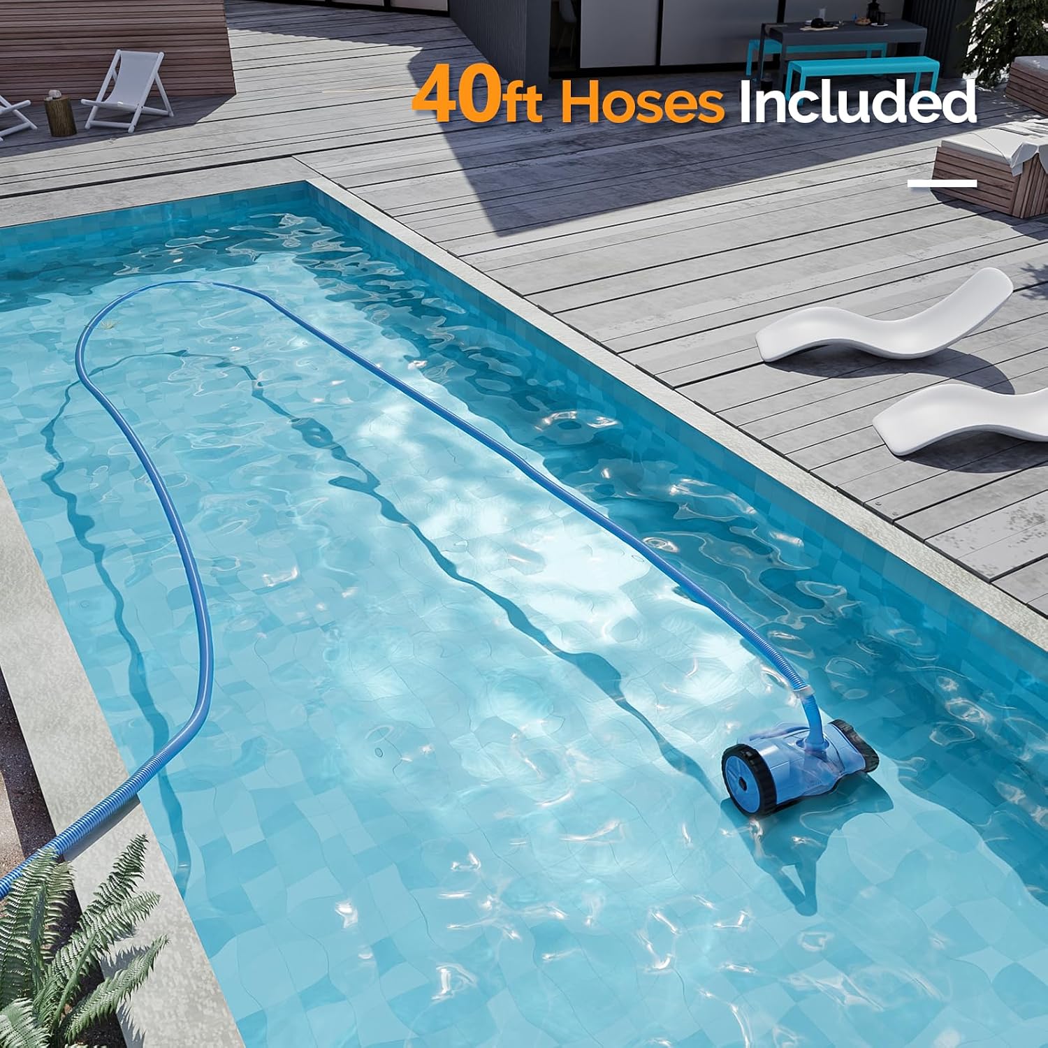 (2025 Upgrade) VINGLI Pool Vacuum Cleaner, Suction Side Wall-Climbing Sweeper for Ground&Inground Pools, Automatic Pool Vacuum with 39.6ft Tangle-Free Hose (Memory Blue&Gray)