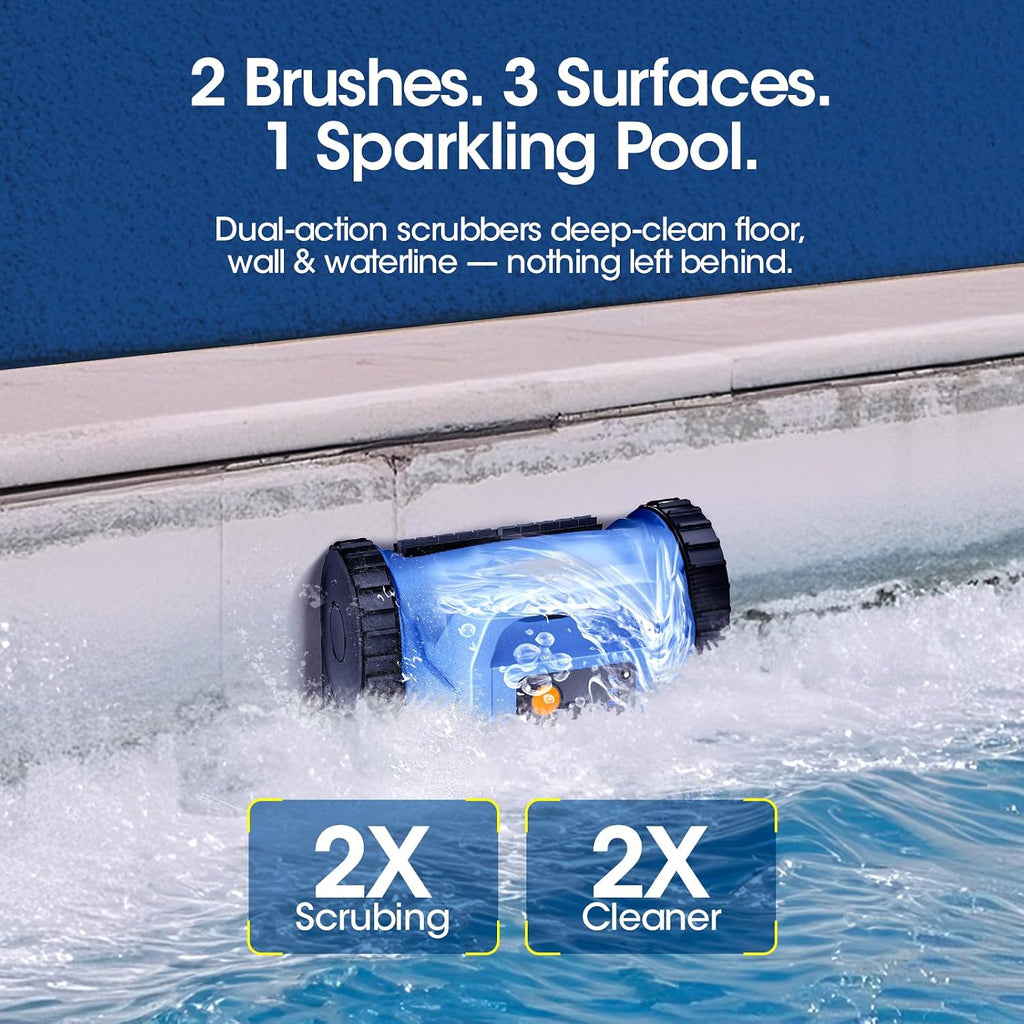 Cordless Robotic Pool Vacuum, Pool Cleaner with Track Drive & Sonar Navigation, 180W Brushless Motor, Wall & Waterline Climbing, 150-Min Runtime, for Inground Above-Ground 2150 Sq. Ft. (Navy Blue)