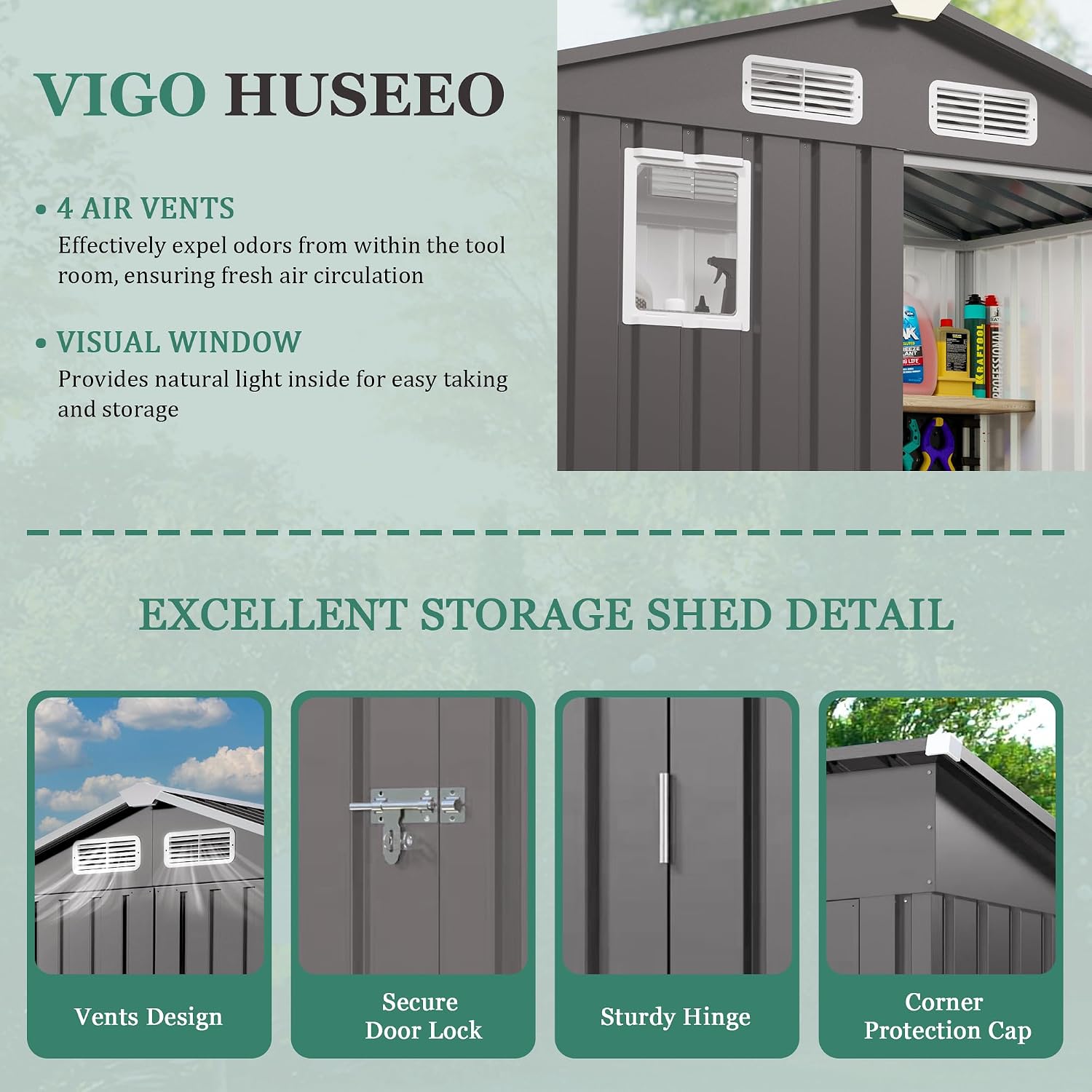 6x3.6FT Outdoor Storage Shed, Galvanized Steel Garden Shed with Lockable Door & Window, Waterproof Metal Tool Storage for Garden, Backyard, Patio, Lawn(Peak Roof)