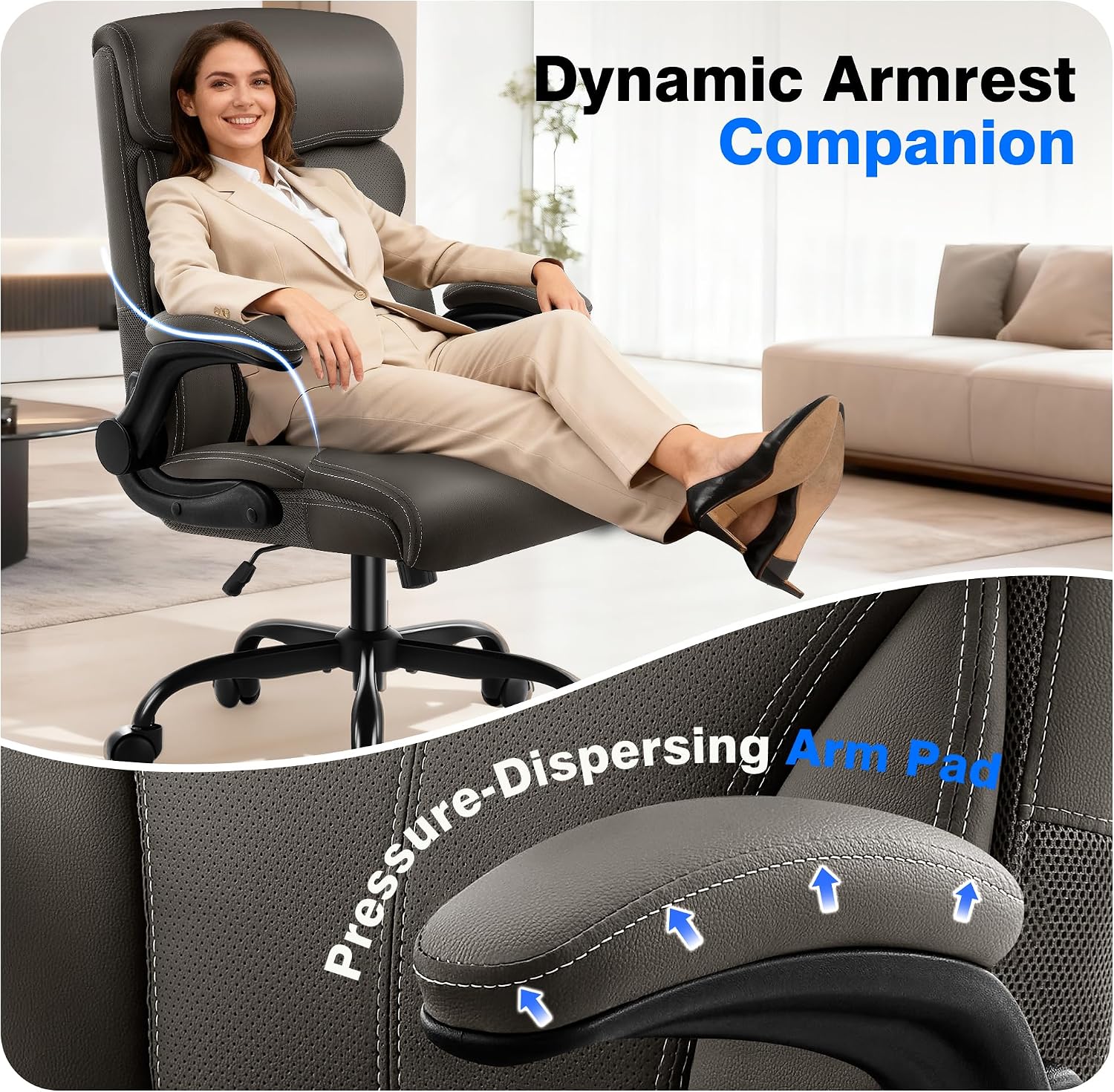 AreShark Office Chair - Executive High Back Breathable Comfy Desk Chair with Lumbar Support - Ergonomic Leather Rolling Swivel Computer Chair with Rock Function for Working Studying Gaming Relaxing