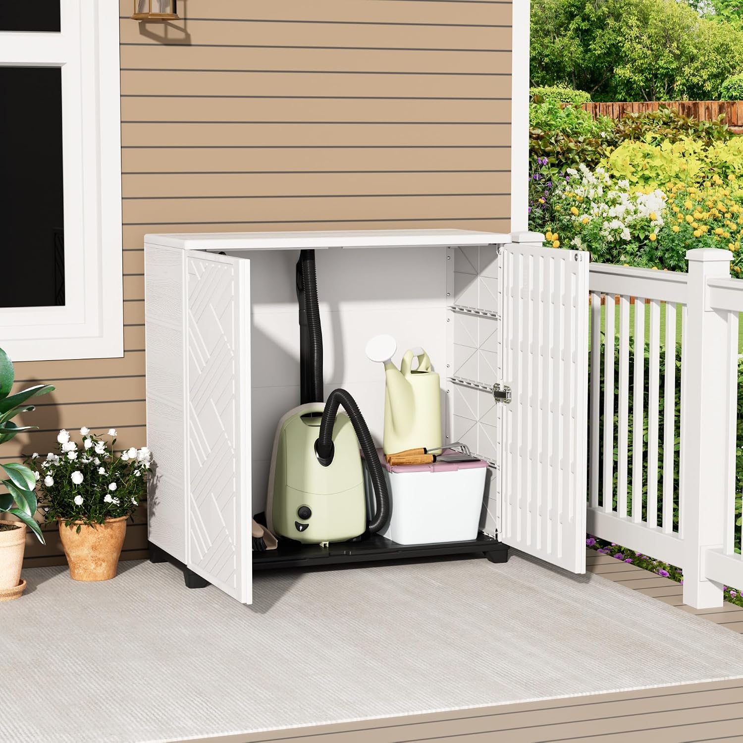 Mrosaa Outdoor/Indoor Storage Box,Resin and Plastic Storage Cabinet Waterproof,Outdoor Cabinet for Patio/Garden/Balcony/Backyard/All Room(NO Shelf-White)