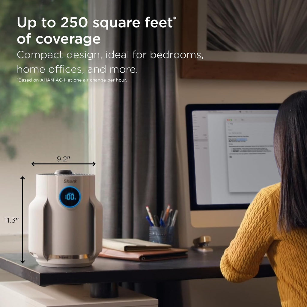 Shark Air Purifier for Home, NeverChange Compact Pro, for Bedroom, Nursery, Home Office, Dorm, HEPA-Exceeding Filter, Captures Pollutants, Pet Dander, Dust, Odor, Smoke, and More, HP072PL, Lilac