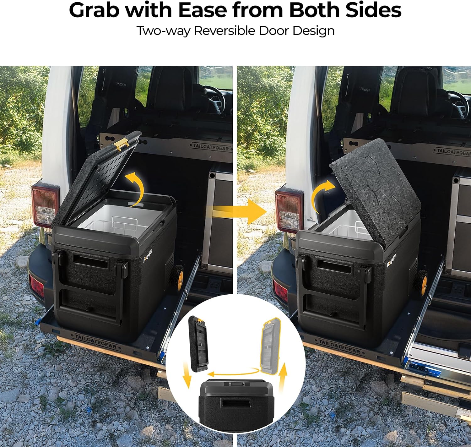 BougeRV 12 Volt Car Refrigerator, CRS 42 Quart Portable Fridge Freezer with APP Control, -4℉ to 68℉ Compressor Electric Cooler with Wheels 12/24V DC 110~240 Volt AC for Truck Van RV Camping Road Trip