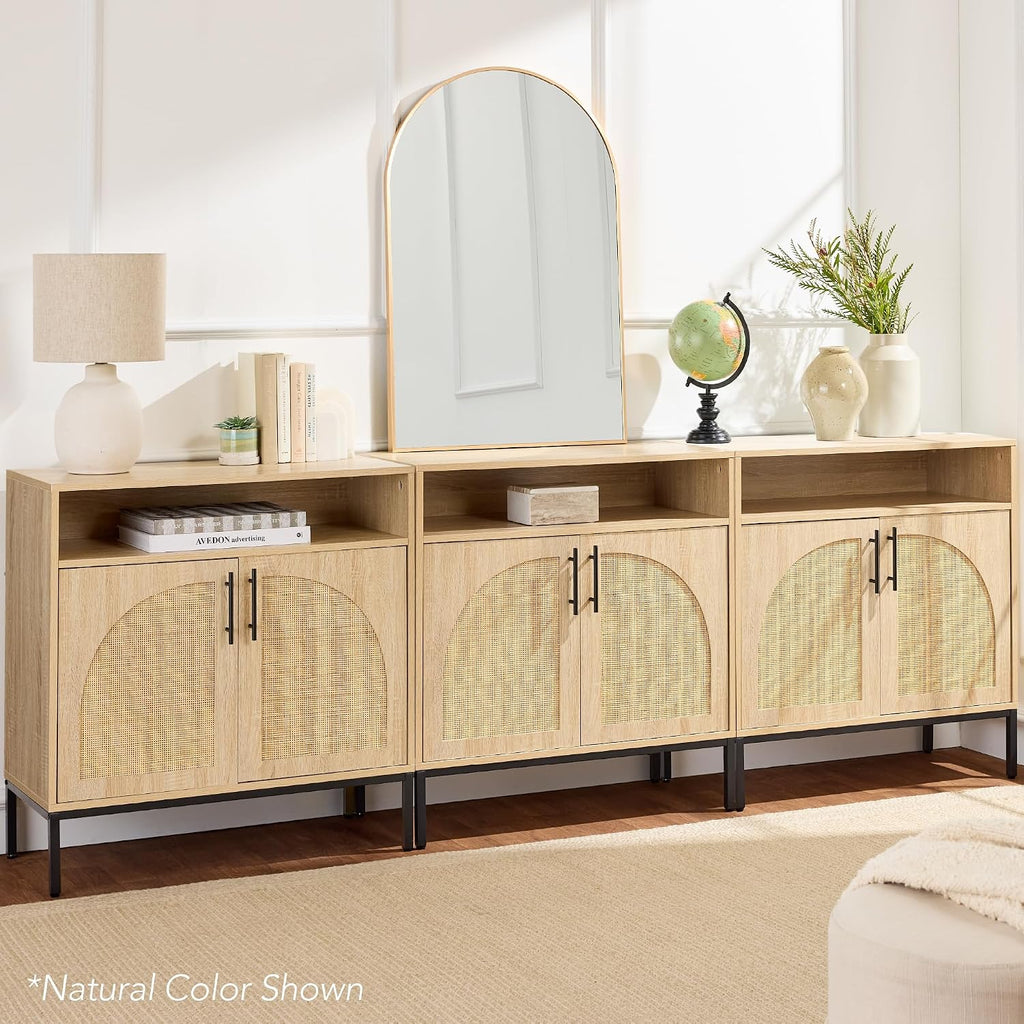 Best Choice Products Rattan Sideboard Buffet Cabinet, Entryway Table, Accent Storage Cabinet, Console Table for Hallway, Living Room, Dining Room - Brown
