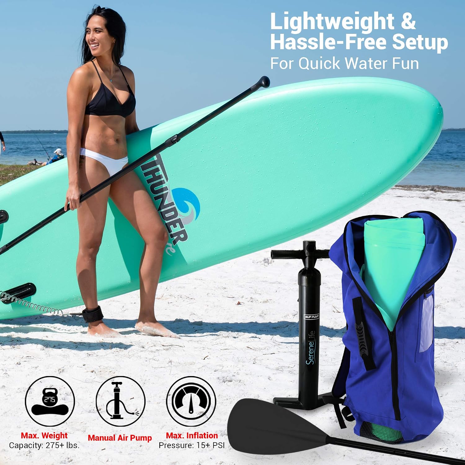 SereneLife 10' Inflatable Stand Up Paddle Board 2-Pack with Premium SUP Accessories – 32' Wide Stable Design with Non-Slip EVA Deck Pad for Youth and Adults, 350 lbs. Capacity Each