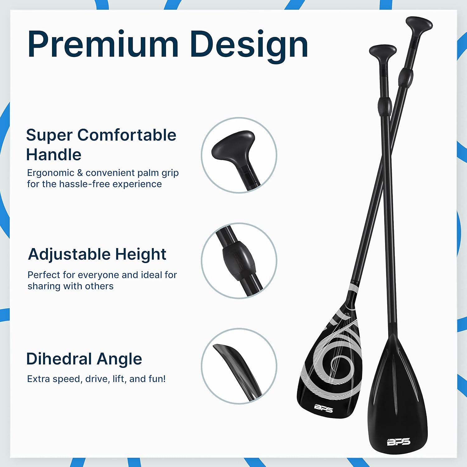 BPS New Zealand 2-Piece Adjustable Stand-up Paddle Board Paddle, Carbon Fiber or Fiberglass Shaft Comes with Carrying Paddle Bag