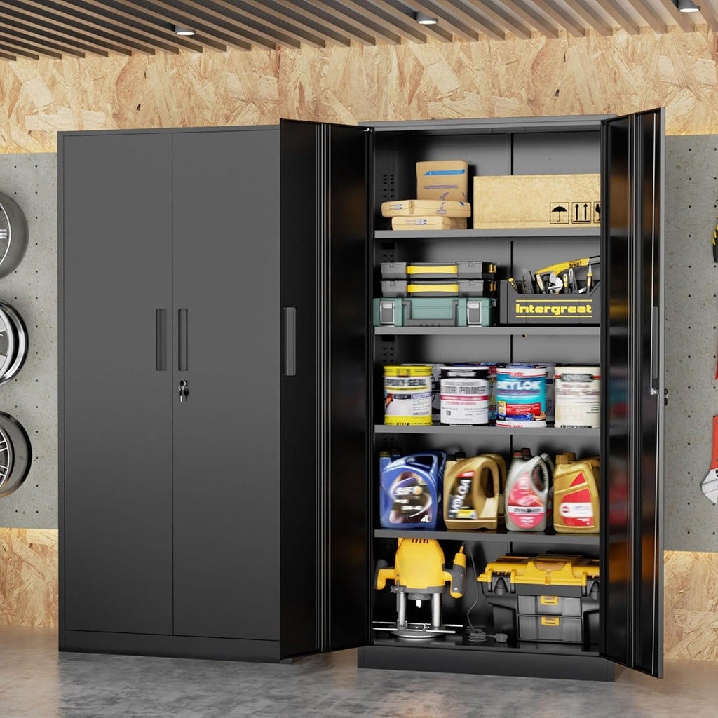 INTERGREAT Black Metal Storage Cabinet, 72' Locking Steel Cabinets with 2 Door and 4 Adjustable Shelves, Tall Metal Cabinet for Home Office, Garage, Warehouse