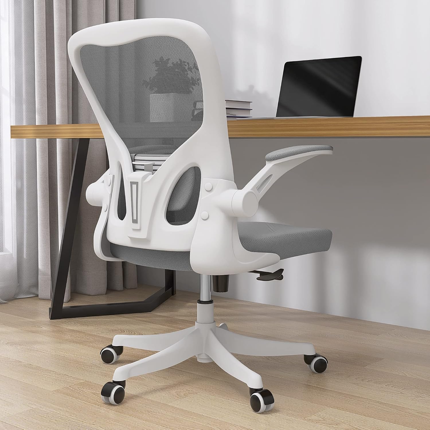 Monhey Ergonomic Office Chair, 90°-125° Tilt Back Home Desk Chair with 360° Swivel & Mute Wheels, High Back Mesh Computer Chair for Adults with Lumbar Support, 330 LBS Capacity (01White+Gray)
