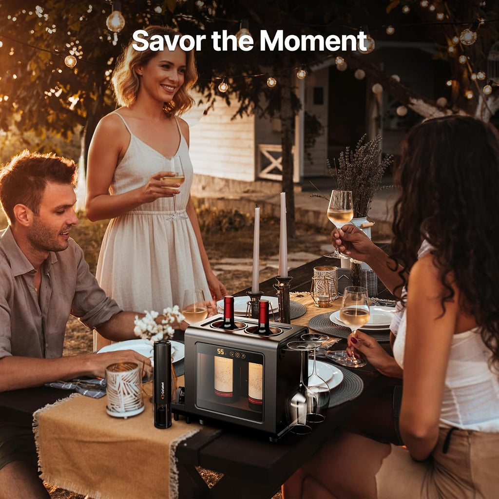 Ca'Lefort Electric Wine Chiller - 46-64°F Wine Cooler for 2 Standard Bottles (3.6' Dia.), All-in-1 Set Electric Opener & 2 Glasses, Perfect for Red, White, Champagne at Home/Office, Gift for Men Women