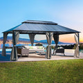 MELLCOM 12x20FT Hardtop Gazebo, Permanent Outdoor Aluminum Patio Gazebo with Aluminum Composite Double Roof for Patio Lawn and Garden, Curtains and Netting Included