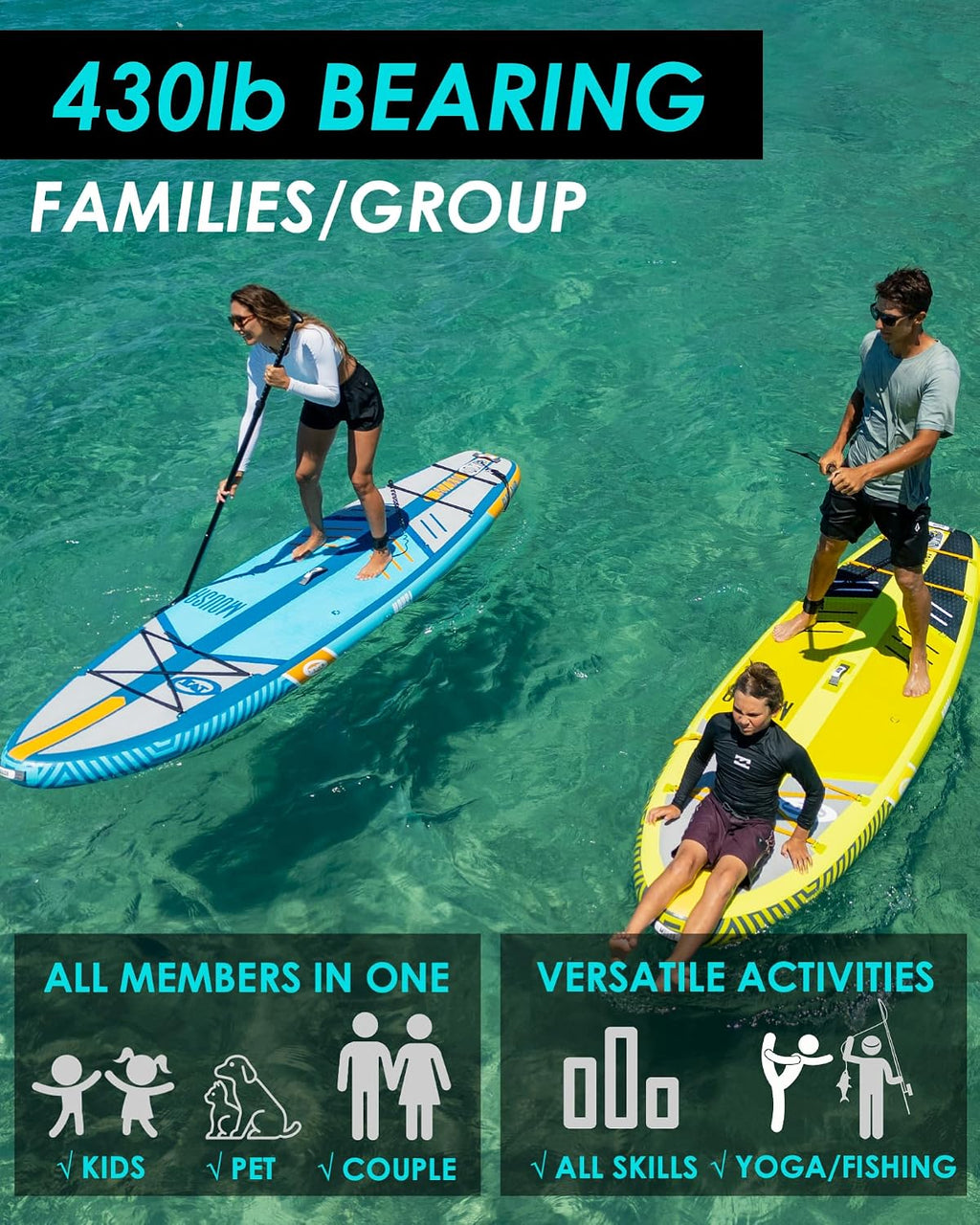 MOUSA 10'8/11'×35' Extra Wide Inflatable Stand Up Paddle Board, Stable Paddleboard SUP for 2 People/Family, Anti-Slip Full EVA Deck, 3 Handles, 100L Backpack, All-Round Sup Board, Big Fin