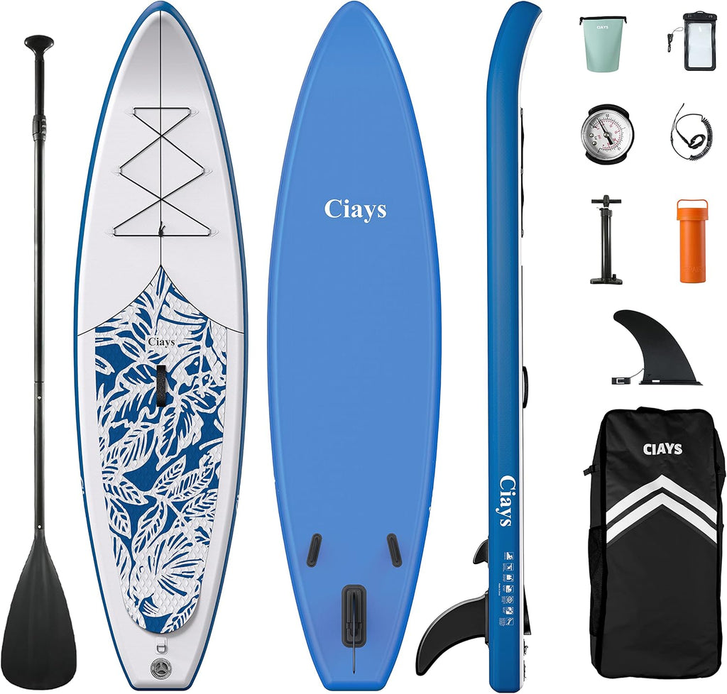 Ciays Inflatable Stand Up Paddle Board W SUP Accessories of Backpack, 2 Fins, 2 Bags, Leash, Floating Paddles and Double Action Hand Pump All-Around Paddleboard Perfect for Yoga, Tour, Fishing