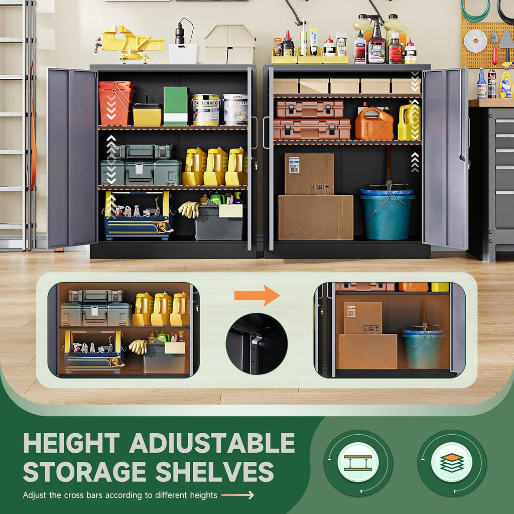 Letaya Metal Storage Cabinets with Lock Door and Shelves, Steel Garage Tool Cabinets for Home,Office, Warehouse,Lockers (36'-Black&Gray)