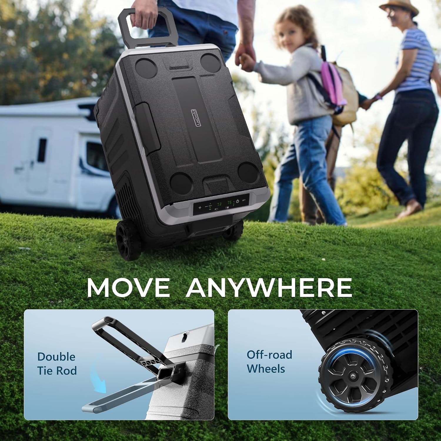 EUHOMY 12 Volt Refrigerator, 35QT(33L) Dual Zone Electric Cooler, Portable Freezer 12V/24V DC 110-240V AC, 12V Fridge -4℉~68℉, 12V Cooler with Wheels & Basket for Travel, Truck, Camping, Boat