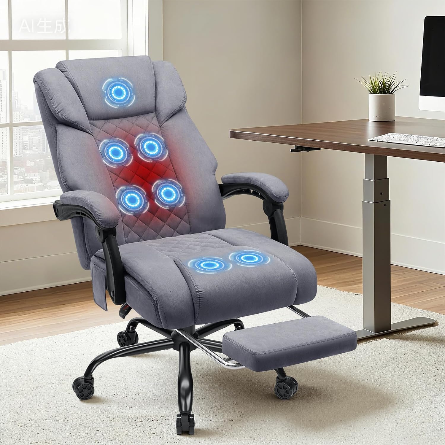 HOFFREE Heated Office Chair Massage Office Chair with Heat 400lbs Executive Reclining Home Desk Chair with Footrest,Linkage Armrests for Heavy People(Grey)