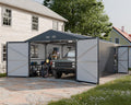 13x20 FT Metal Carport, Extra Large Storage Sheds Outdoor with Floor & 4 Windows, All-Weather Metal Garage Shed for Car, Truck, Bicycle and Garden Equipment, Blue Black