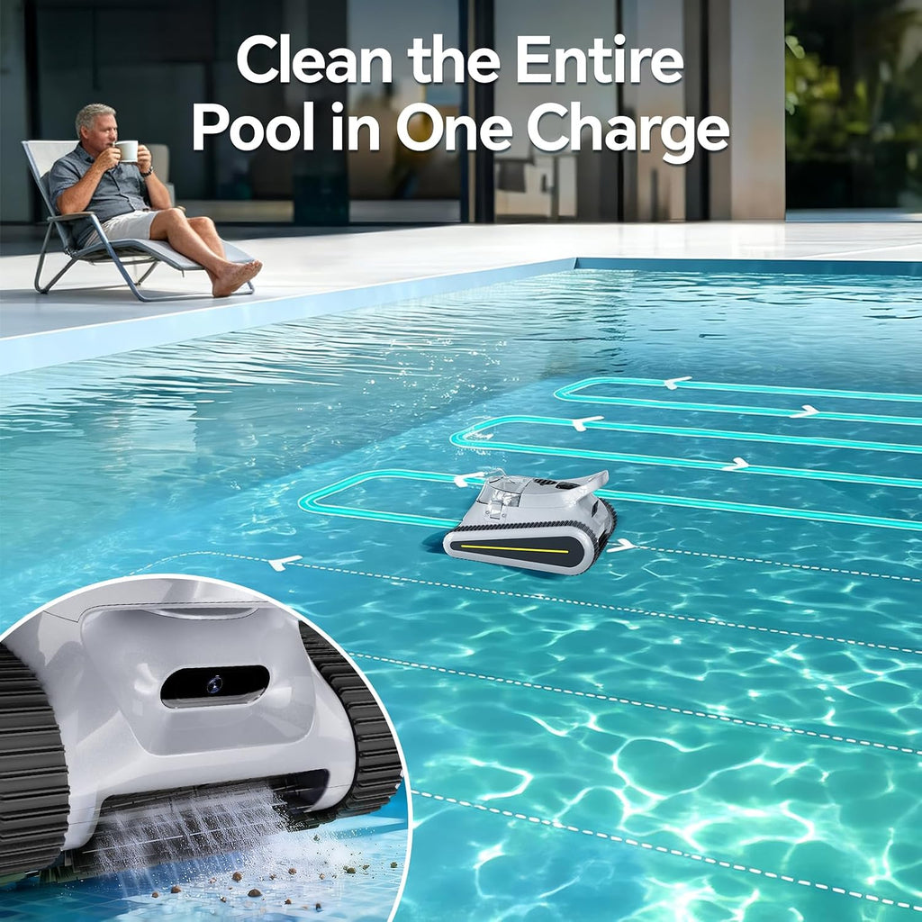 Pool Vacuum for Inground Pools & Above Ground Pool, Cordless Robotic Pool Cleaner with 180W Brushless Motor, 3-Hour Runtime, Wall-Climbing Pool Robot Scrubber for Pools up to 2150 Sq.Ft.