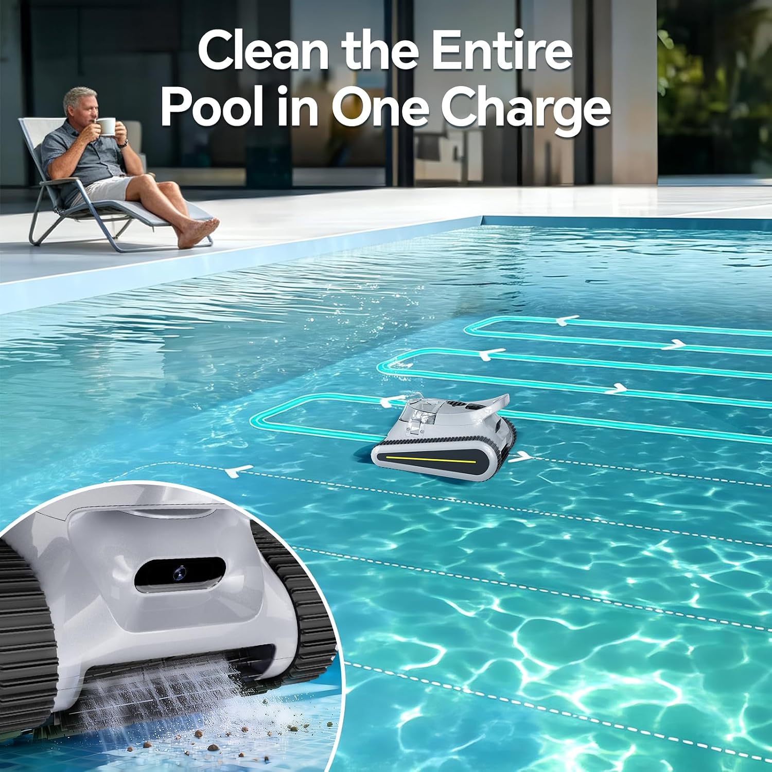 Pool Vacuum for Inground Pools & Above Ground Pool, Cordless Robotic Pool Cleaner with 180W Brushless Motor, 3-Hour Runtime, Wall-Climbing Pool Robot Scrubber for Pools up to 2150 Sq.Ft.